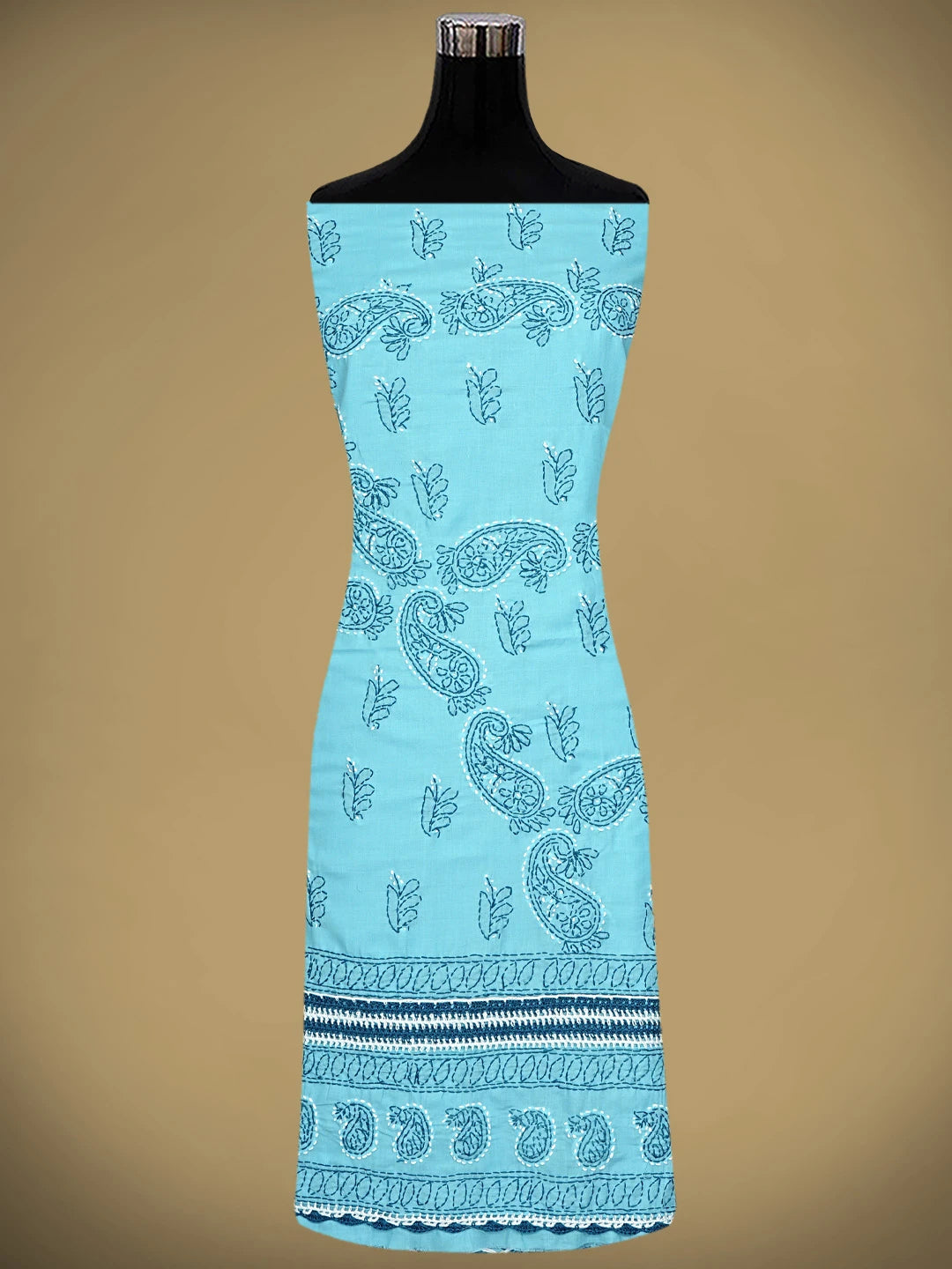 Ada Hand Embroidered Blue Cotton Lucknowi Chikankari Unstitched Suit Piece 01A919774