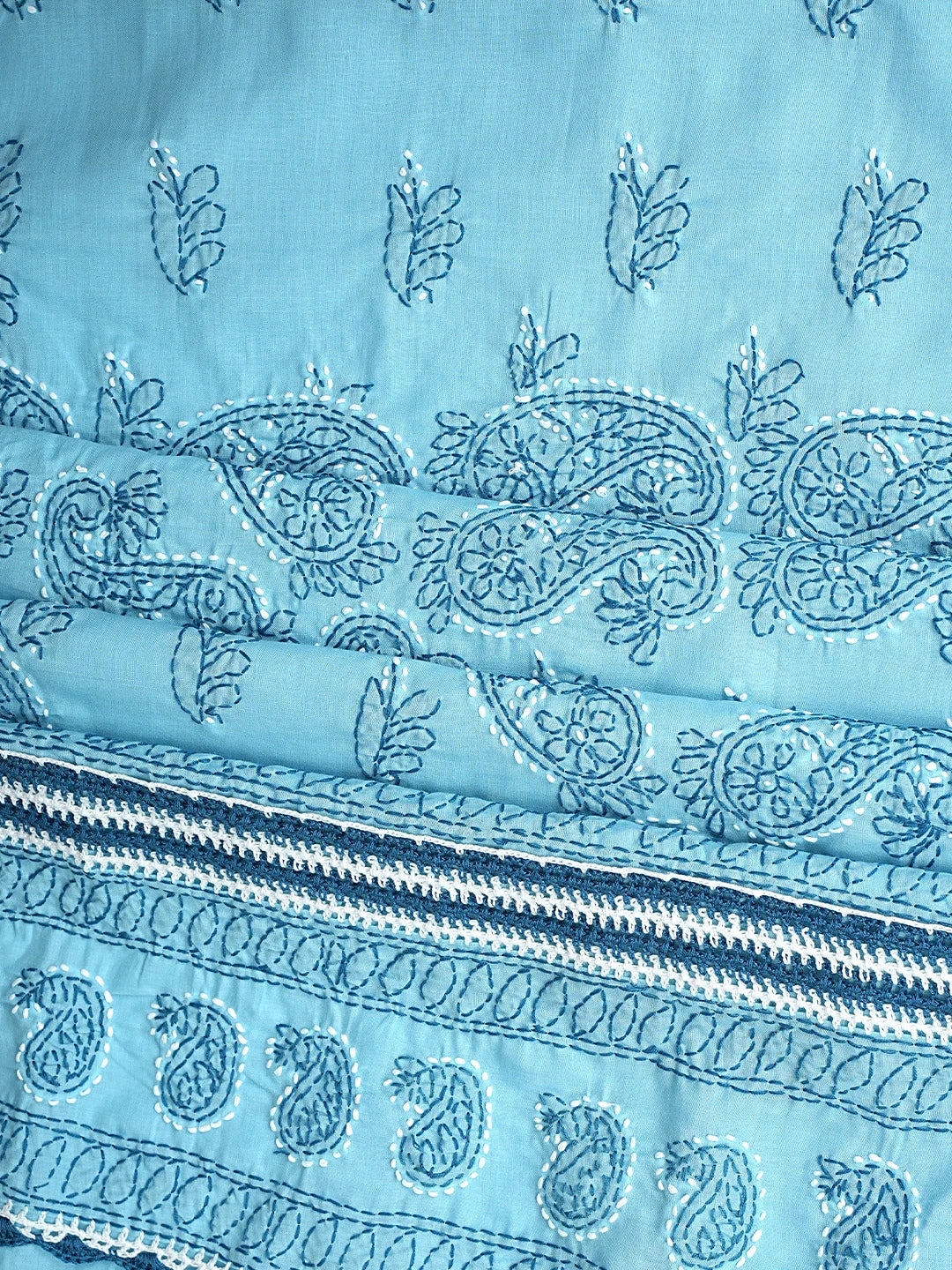 Ada Hand Embroidered Blue Cotton Lucknowi Chikankari Unstitched Suit Piece 01A919774