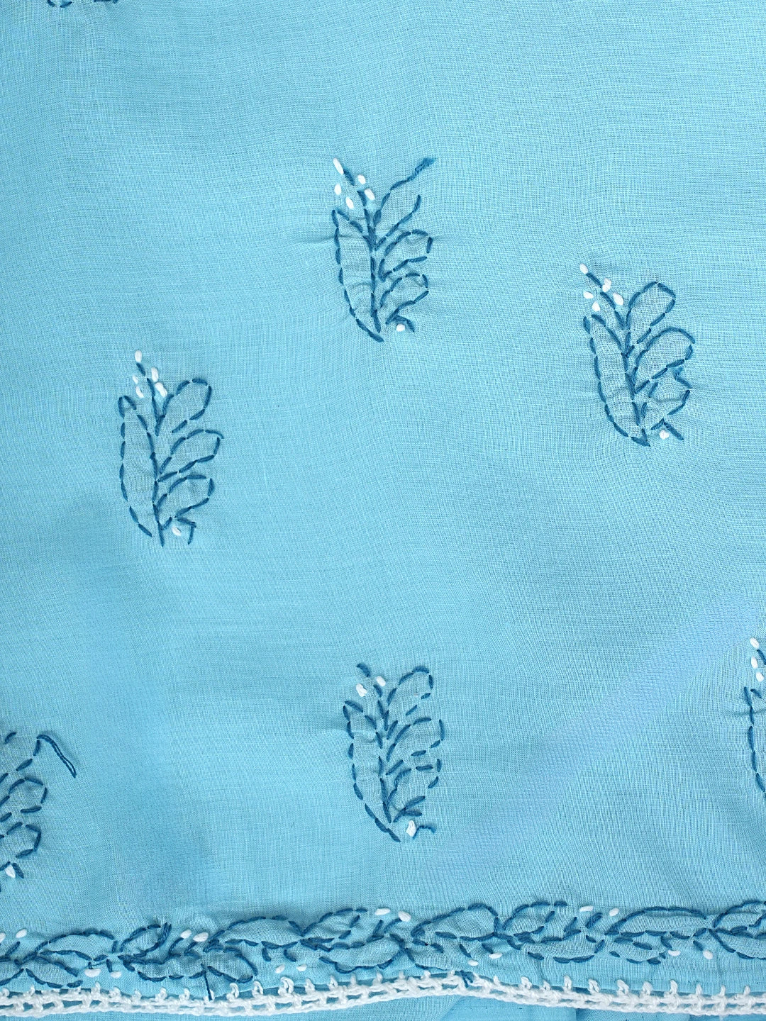 Ada Hand Embroidered Blue Cotton Lucknowi Chikankari Unstitched Suit Piece 01A919774