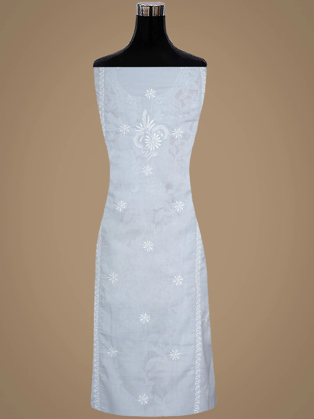 Ada Hand Embroidered Light Grey Cotton And Net Lucknowi Chikankari Semi-Stitched Kurta Dupatta Set 01A862900