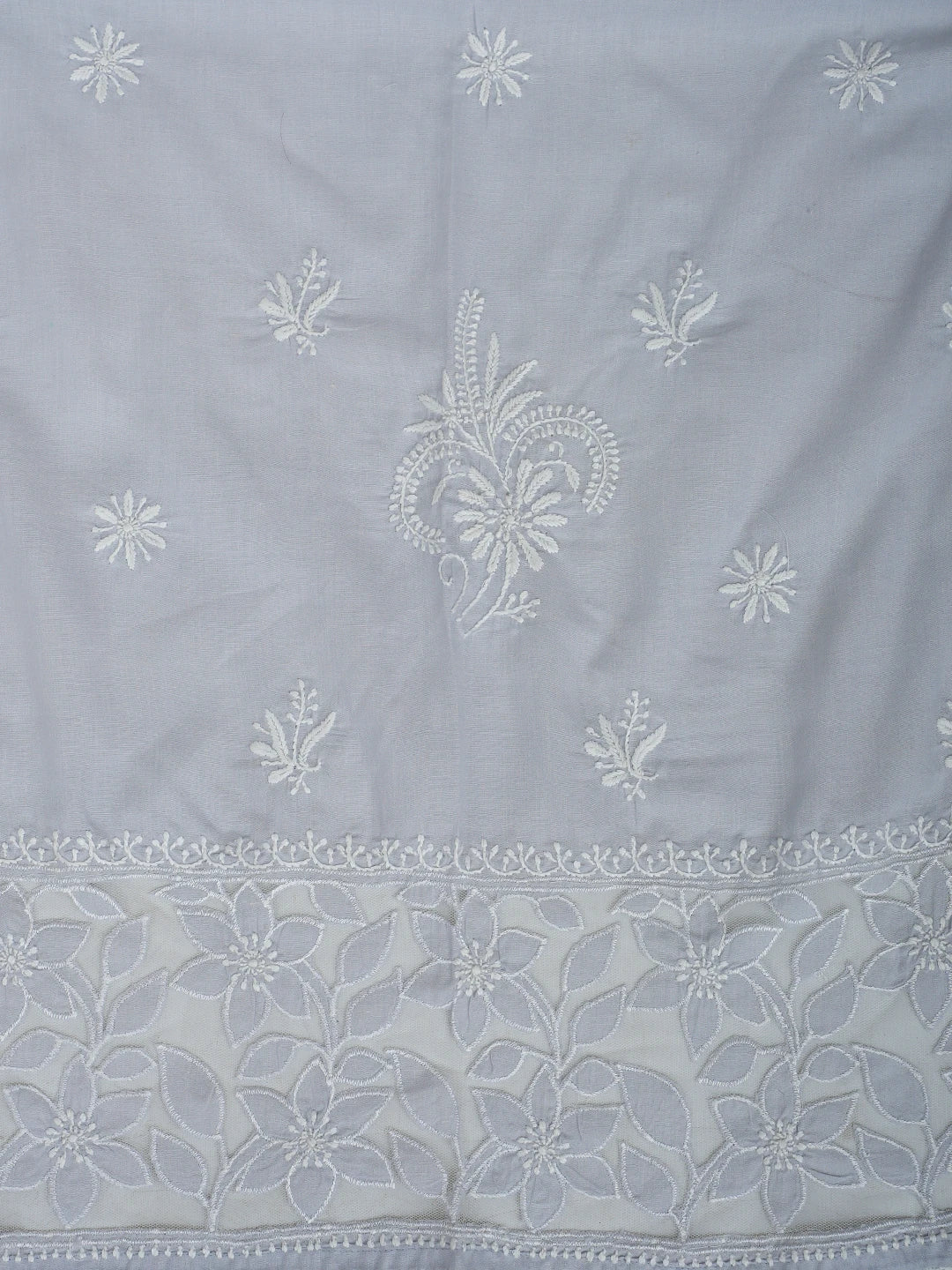 Ada Hand Embroidered Light Grey Cotton And Net Lucknowi Chikankari Semi-Stitched Kurta Dupatta Set 01A862900