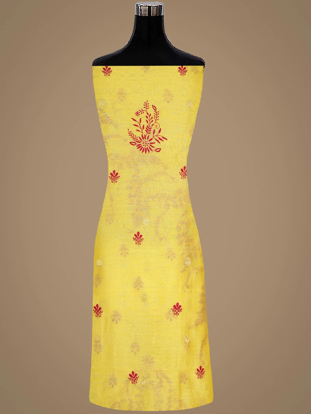 Ada Hand Embroidered Yellow Chanderi Lucknowi Chikankari Unstitched Kurta Dupatta Set 01A904289