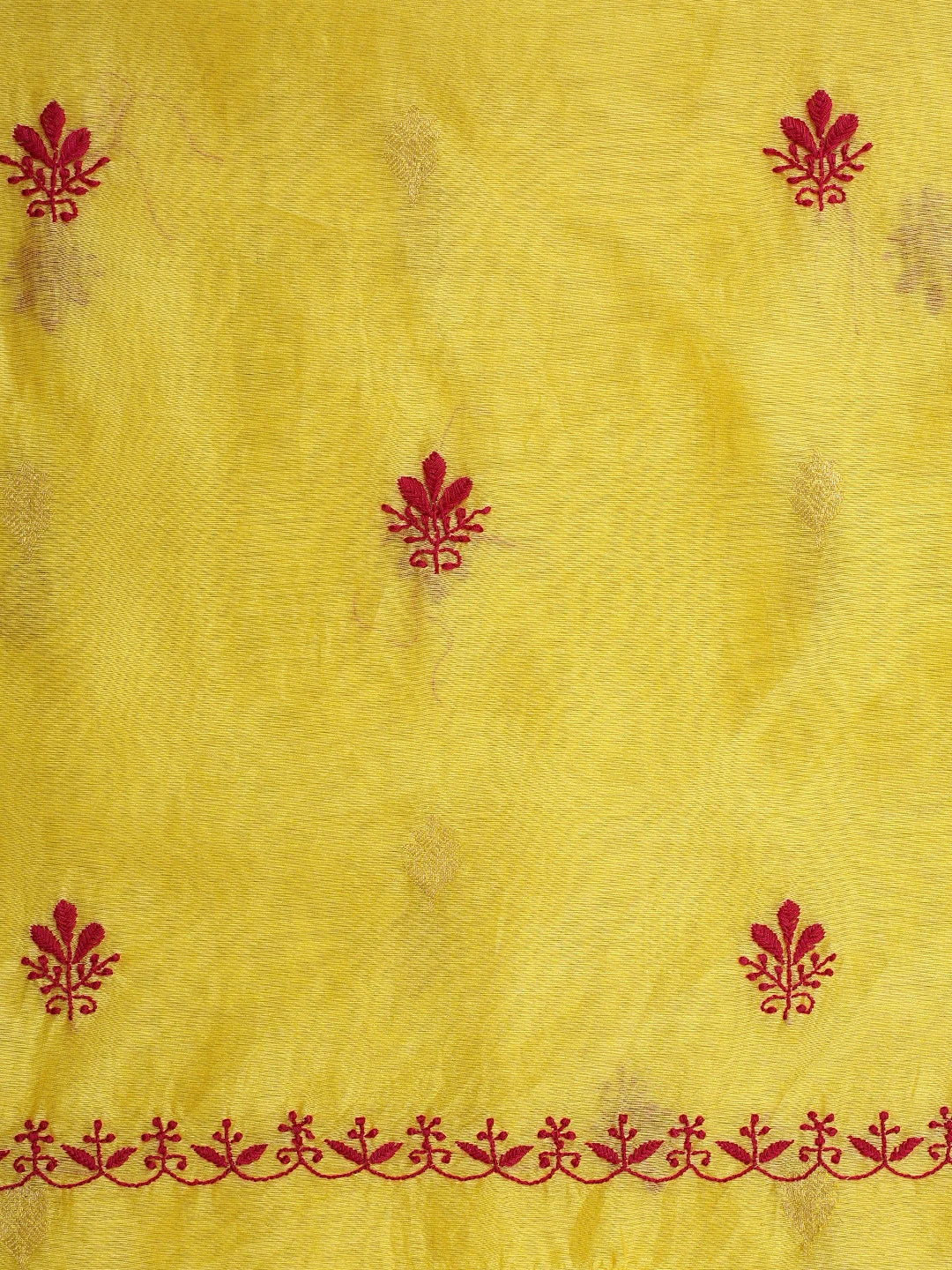 Ada Hand Embroidered Yellow Chanderi Lucknowi Chikankari Unstitched Kurta Dupatta Set 01A904289