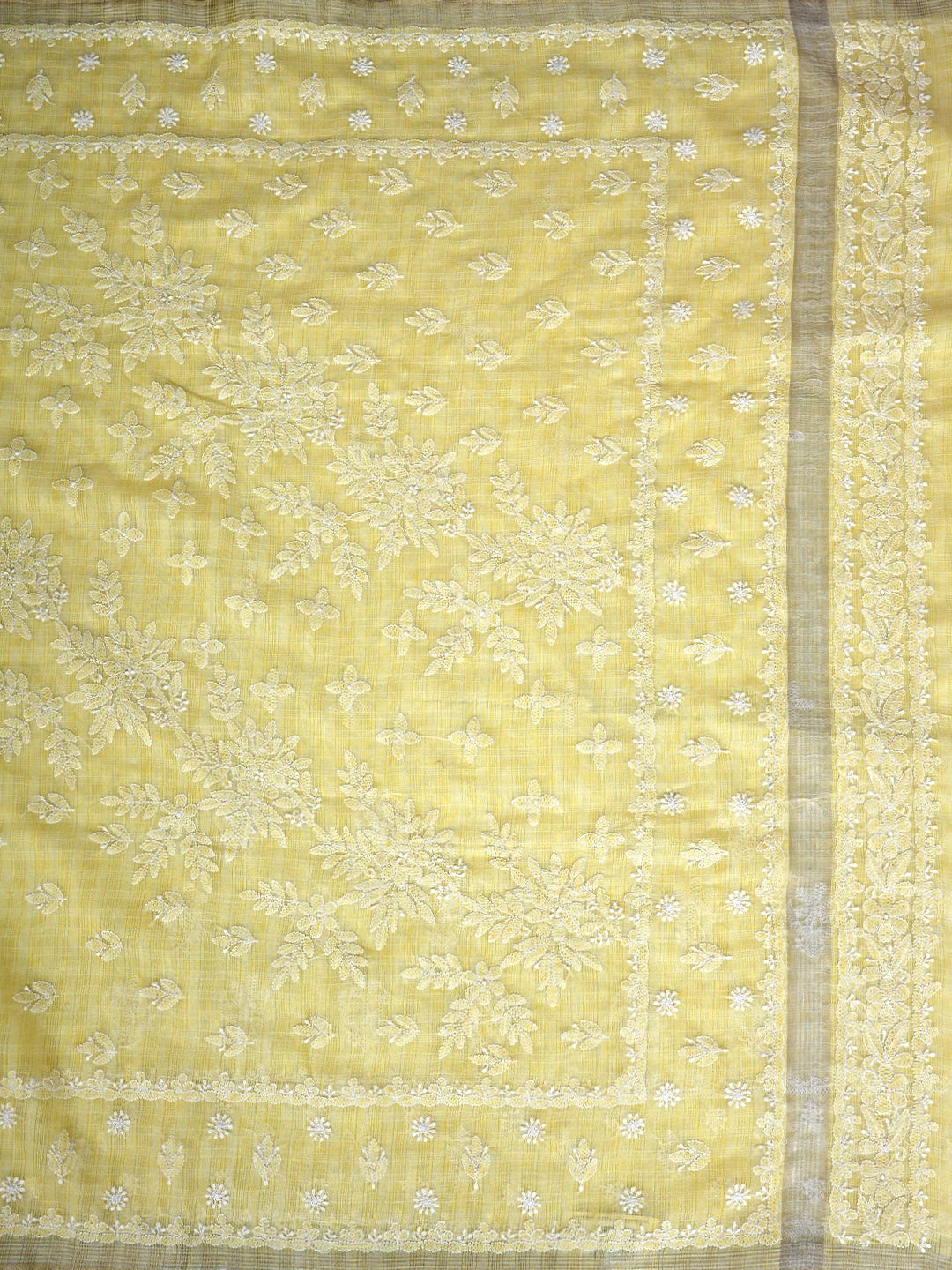 Ada Hand Embroidered Light Yellow Chanderi Lucknowi Chikankari Saree With Blouse 01A879439
