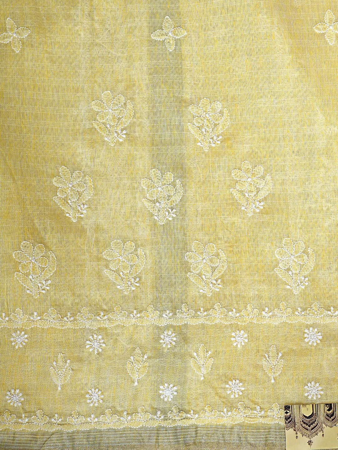 Ada Hand Embroidered Light Yellow Chanderi Lucknowi Chikankari Saree With Blouse 01A879439