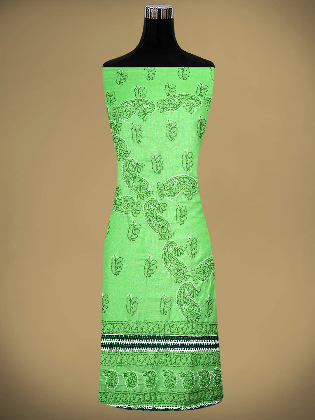 Ada Hand Embroidered Forest Green Cotton Lucknowi Chikankari Unstitched Suit Piece 01A853001