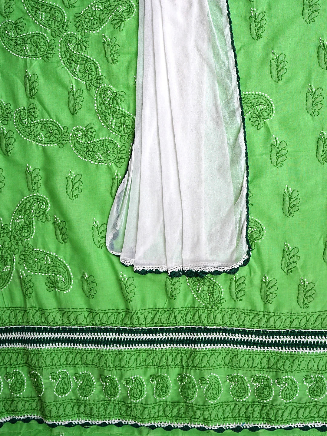 Ada Hand Embroidered Forest Green Cotton Lucknowi Chikankari Unstitched Suit Piece 01A853001