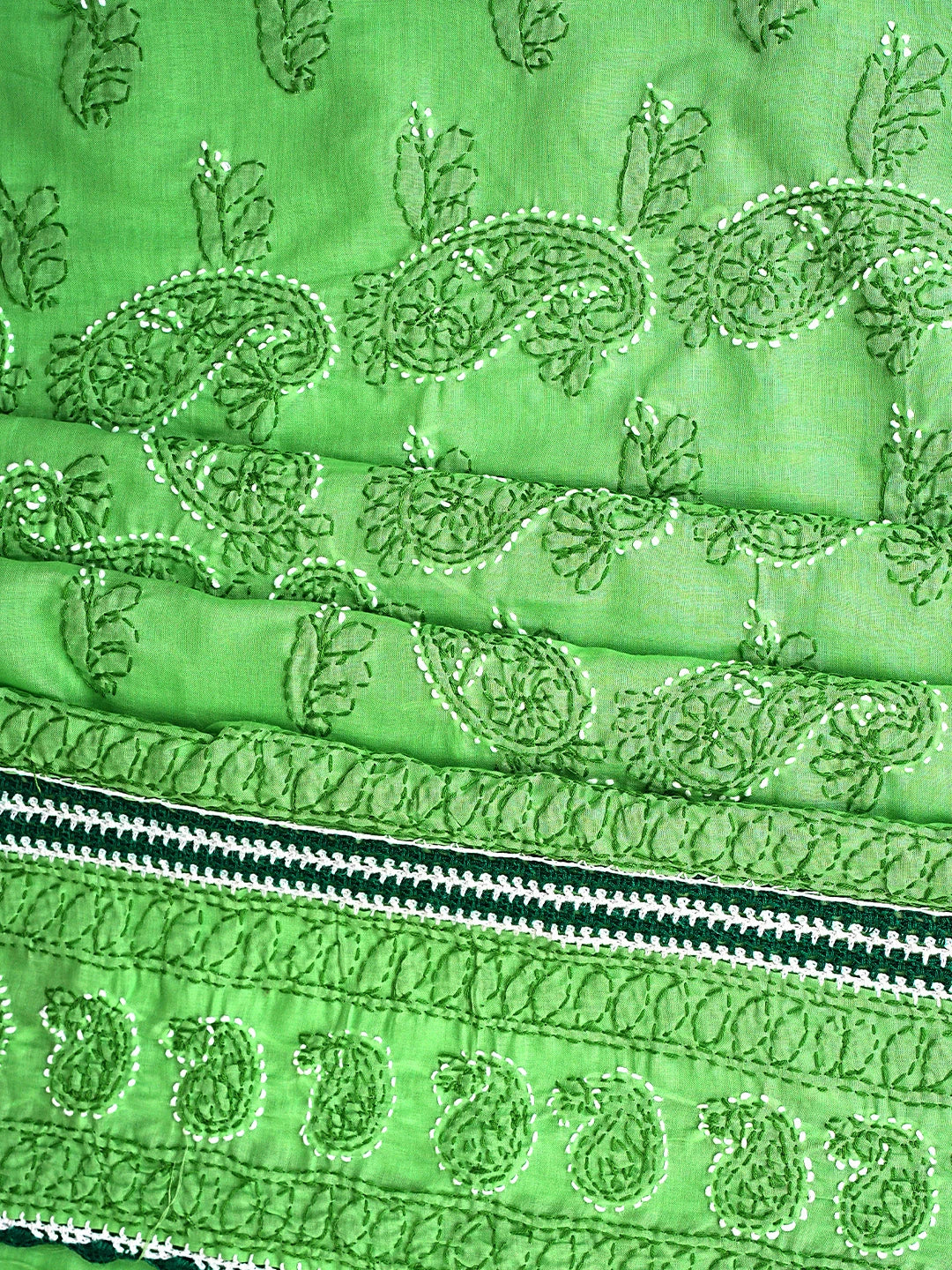 Ada Hand Embroidered Forest Green Cotton Lucknowi Chikankari Unstitched Suit Piece 01A853001