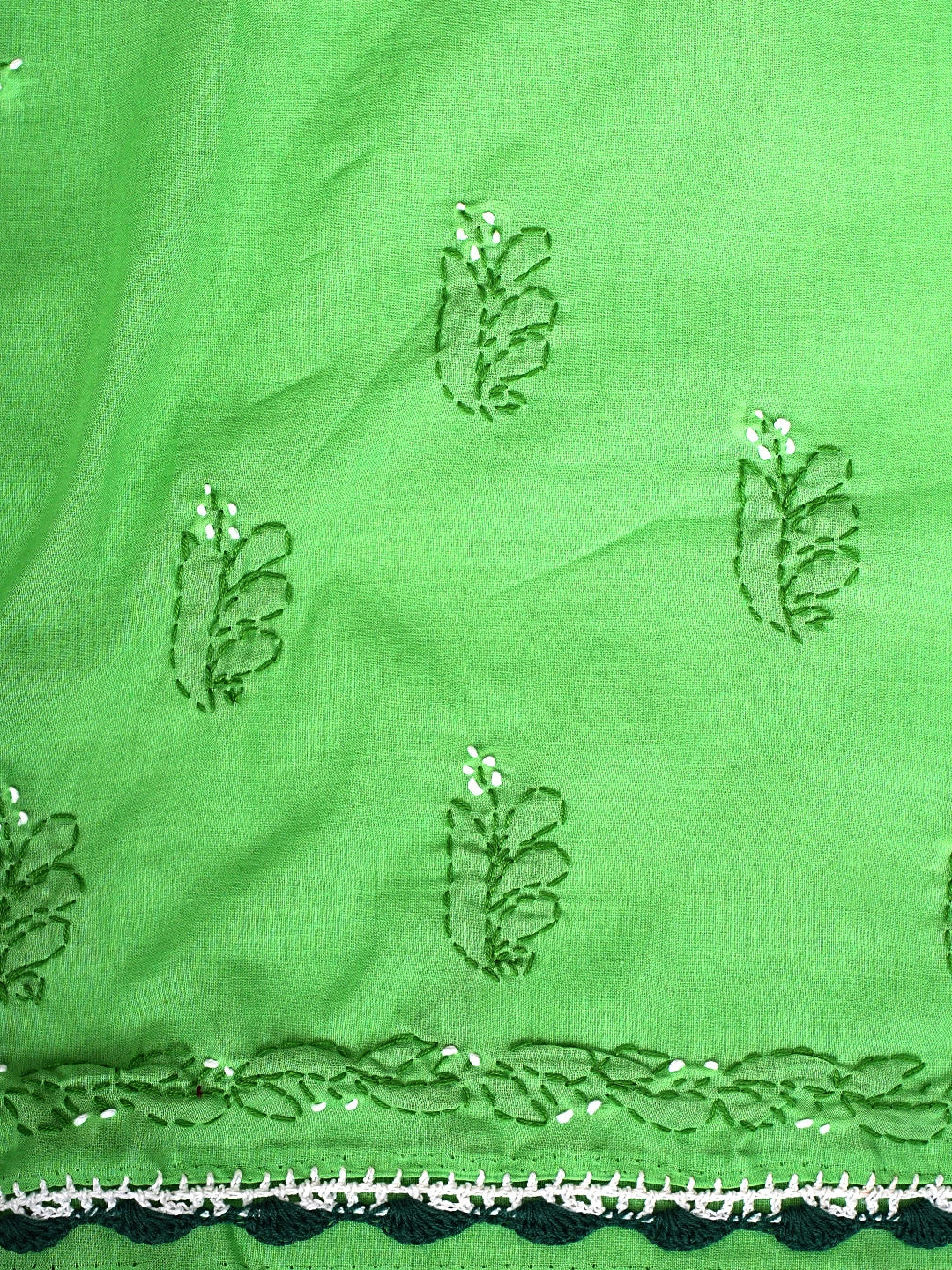 Ada Hand Embroidered Forest Green Cotton Lucknowi Chikankari Unstitched Suit Piece 01A853001