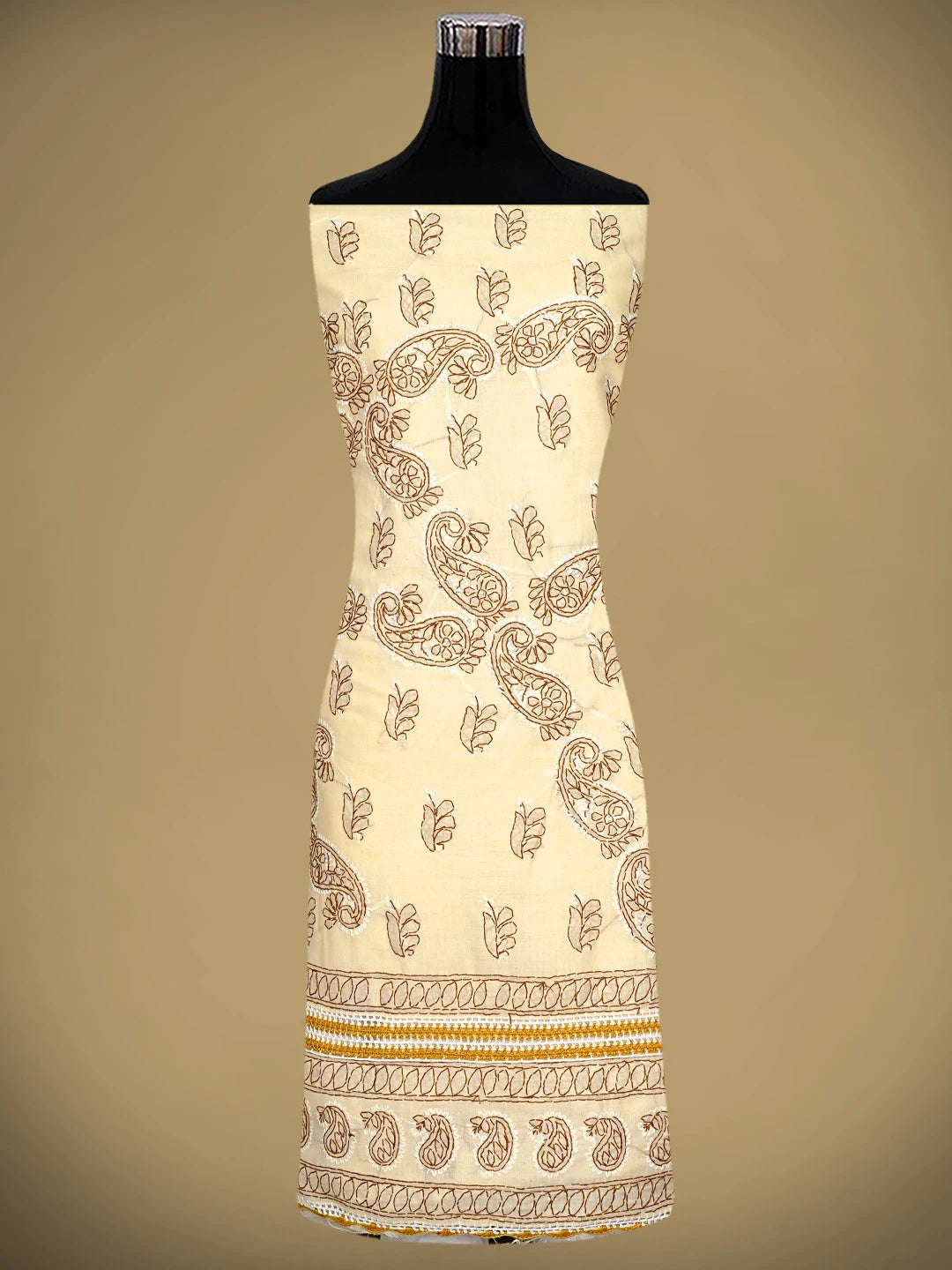 Ada Hand Embroidered Fawn Cotton Lucknowi Chikankari Unstitched Suit Piece 01A919776