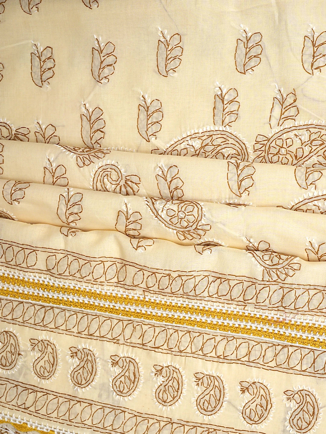 Ada Hand Embroidered Fawn Cotton Lucknowi Chikankari Unstitched Suit Piece 01A919776