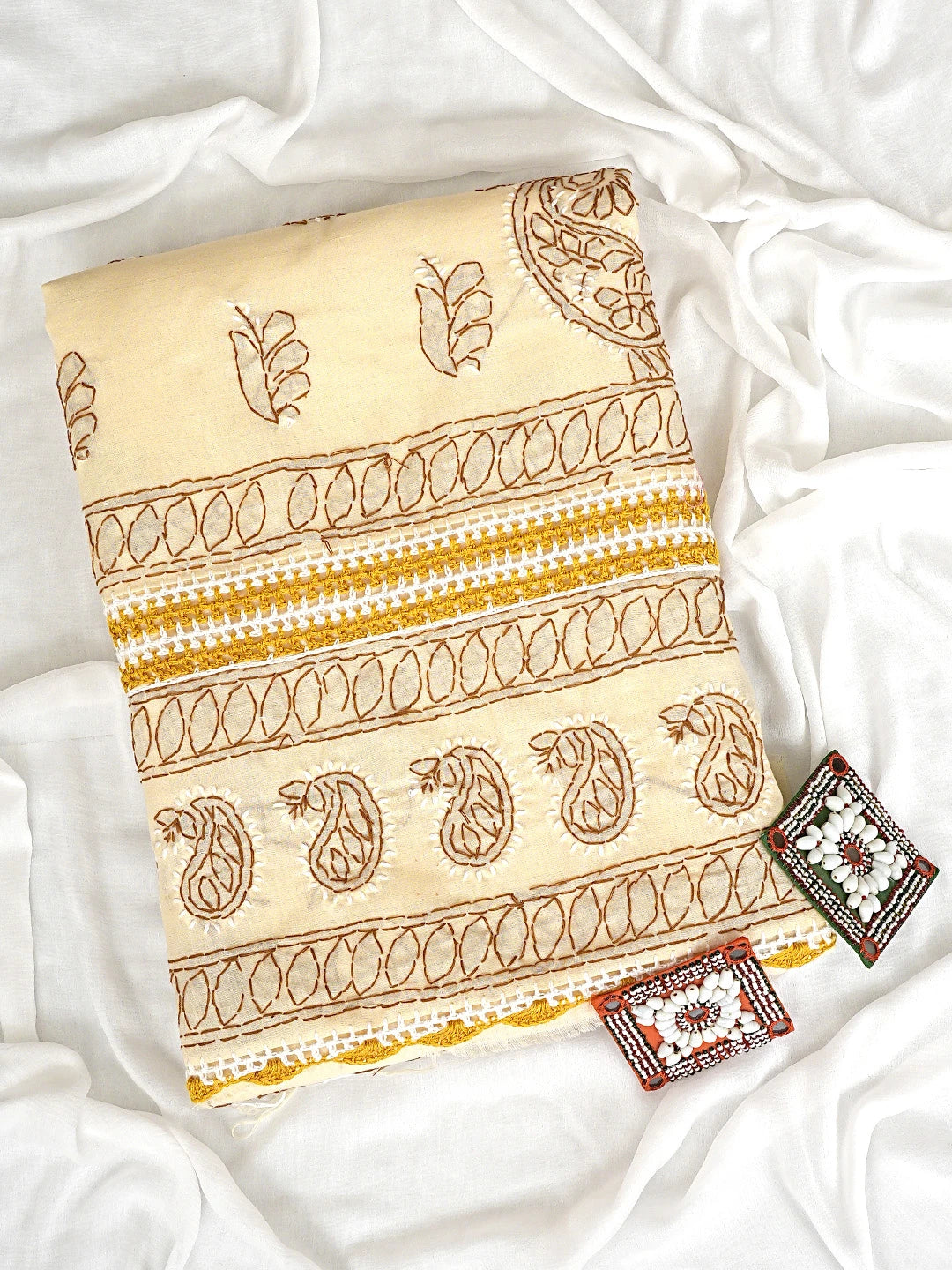Ada Hand Embroidered Fawn Cotton Lucknowi Chikankari Unstitched Suit Piece 01A919776