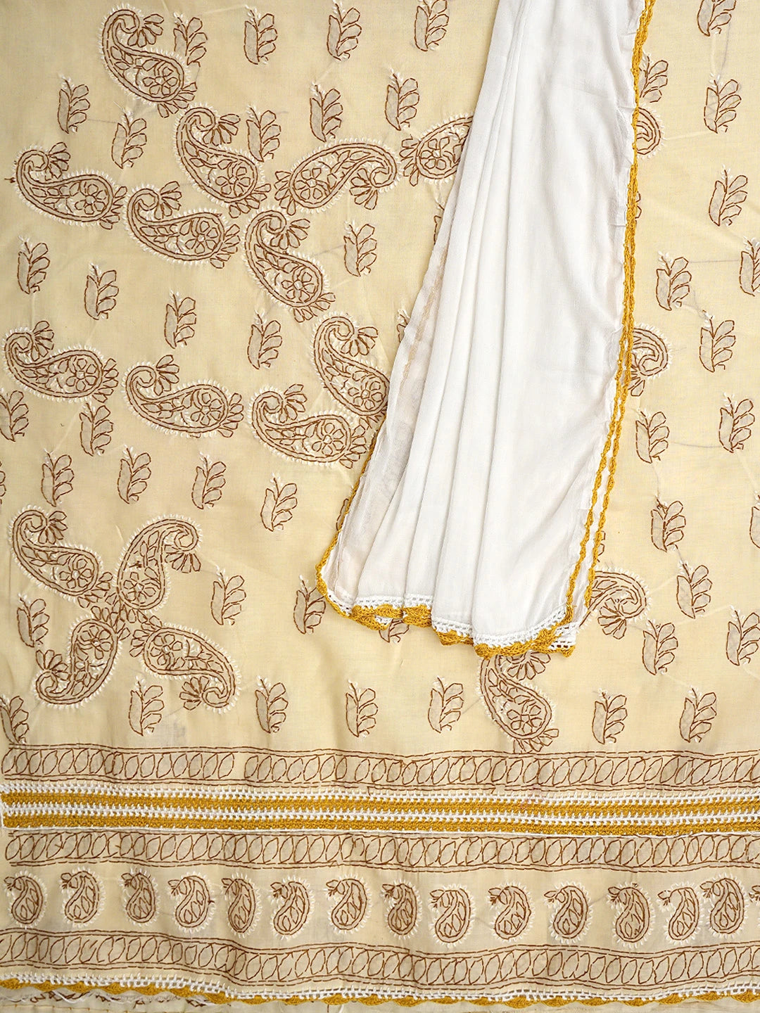 Ada Hand Embroidered Fawn Cotton Lucknowi Chikankari Unstitched Suit Piece 01A919776