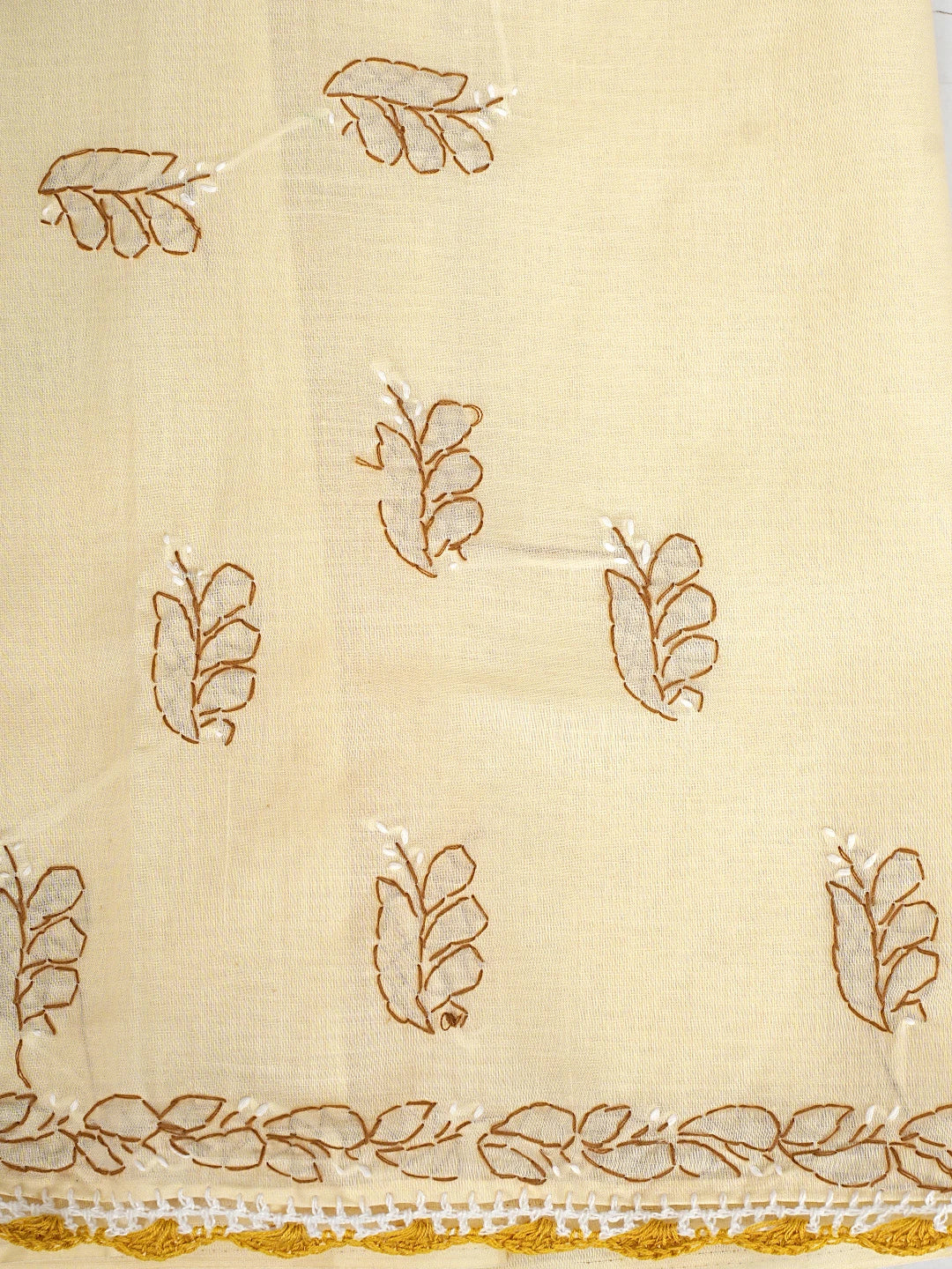 Ada Hand Embroidered Fawn Cotton Lucknowi Chikankari Unstitched Suit Piece 01A919776