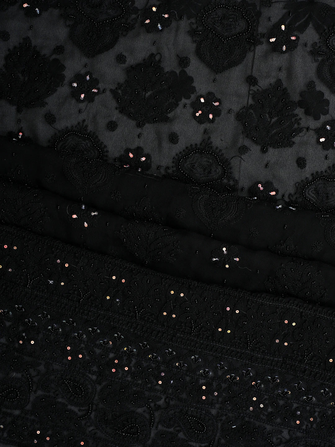 Ada Hand Embroidered Black Georgette Lucknowi Chikankari Unstitched Suit Piece With Pearl Work 01A919739
