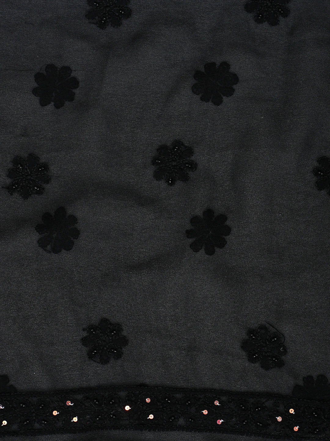 Ada Hand Embroidered Black Georgette Lucknowi Chikankari Unstitched Suit Piece With Pearl Work 01A919739