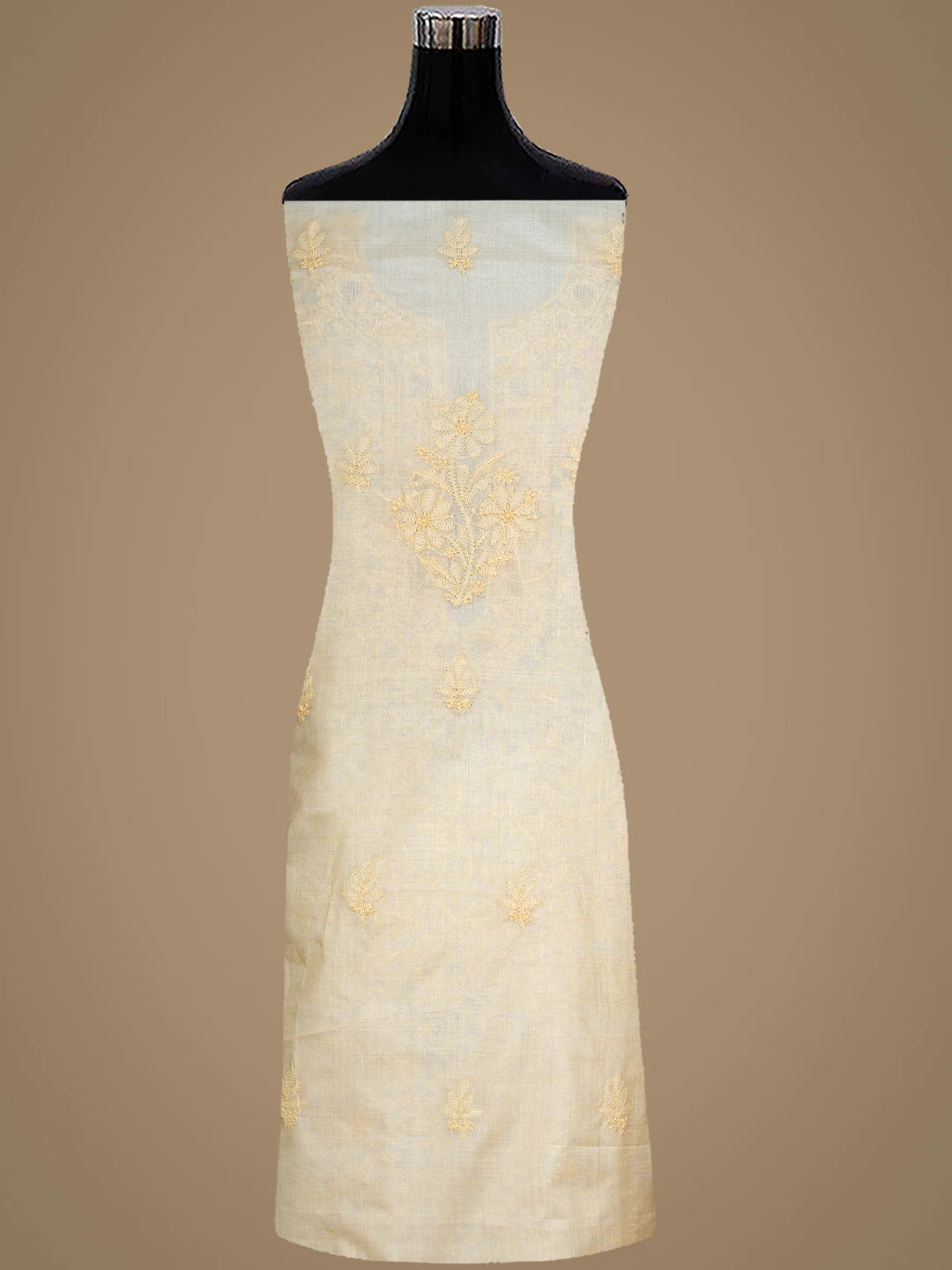 Ada Hand Embroidered Cream Silk Lucknowi Chikankari Unstitched Suit Piece With Chiffon Dupatta 01A908070
