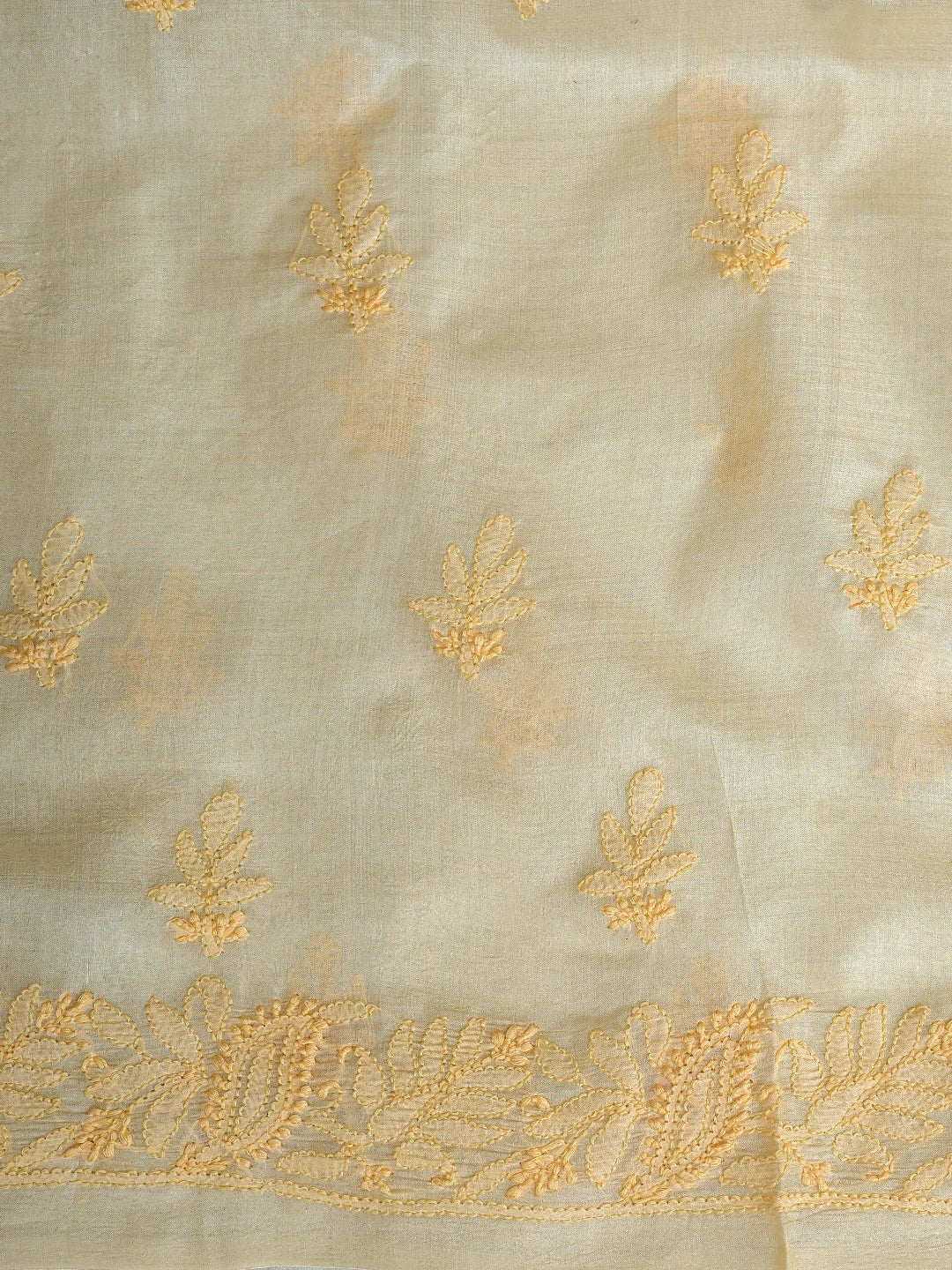 Ada Hand Embroidered Cream Silk Lucknowi Chikankari Unstitched Suit Piece With Chiffon Dupatta 01A908070