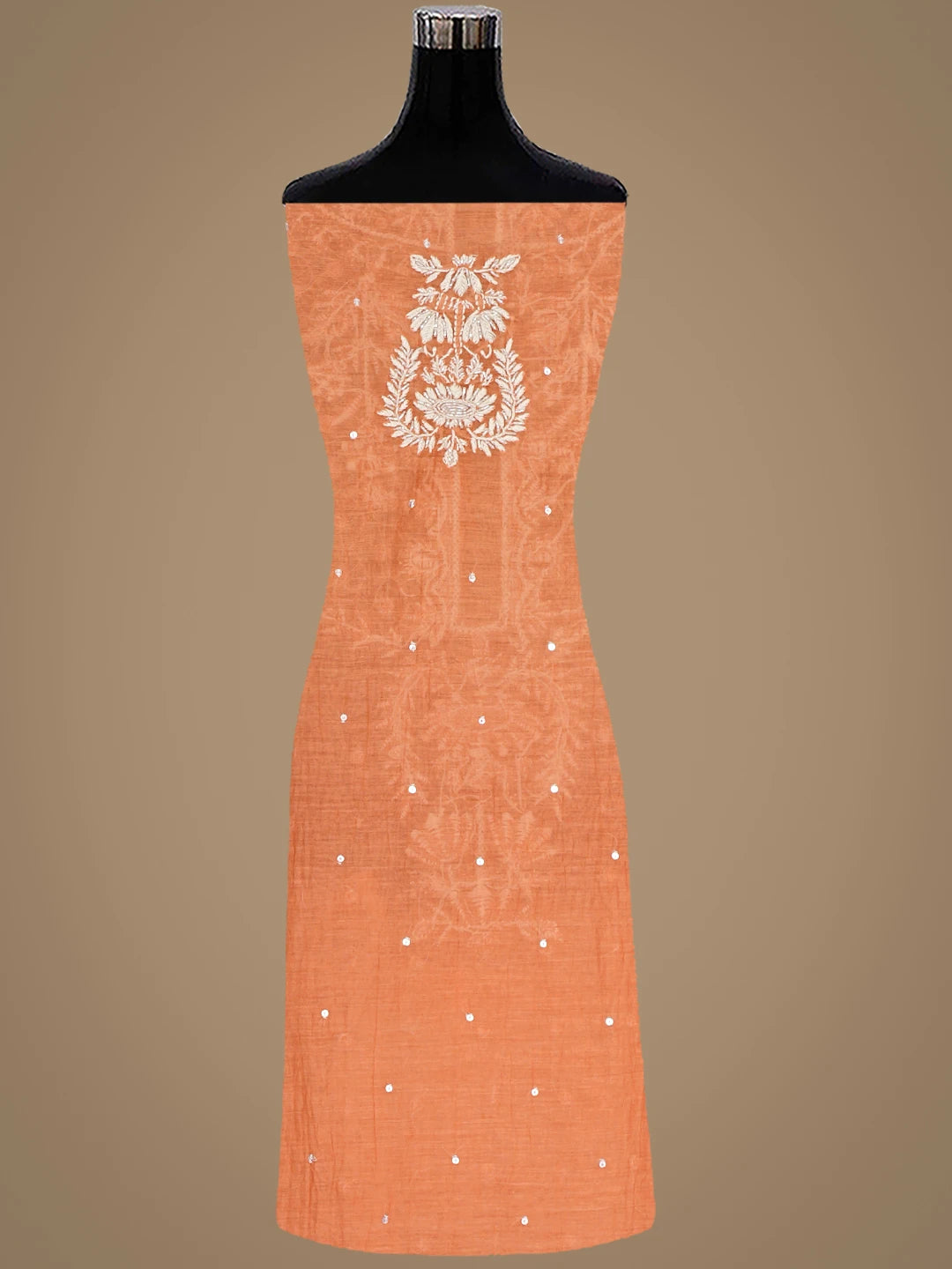 Ada Hand Embroidered Dusty Peach Chanderi Lucknowi Chikankari Semi-stitched Kurta Dupatta Set with Pearl Work 01A896293