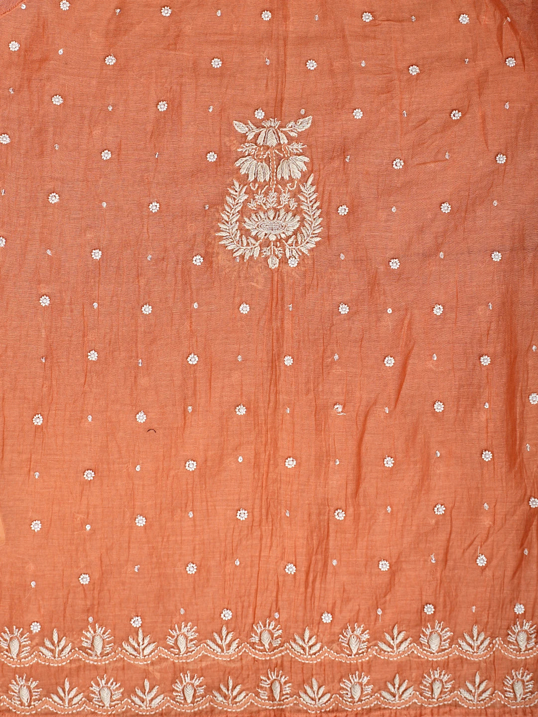 Ada Hand Embroidered Dusty Peach Chanderi Lucknowi Chikankari Semi-stitched Kurta Dupatta Set with Pearl Work 01A896293