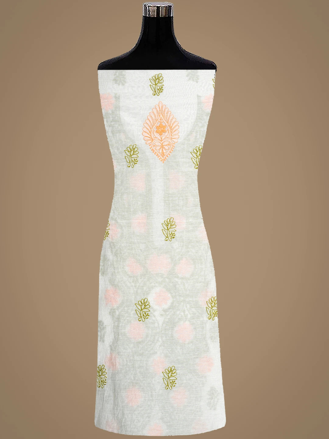 Ada Hand Embroidered White Chanderi Lucknowi Chikankari Unstitched Kurta Dupatta Set 01A897640