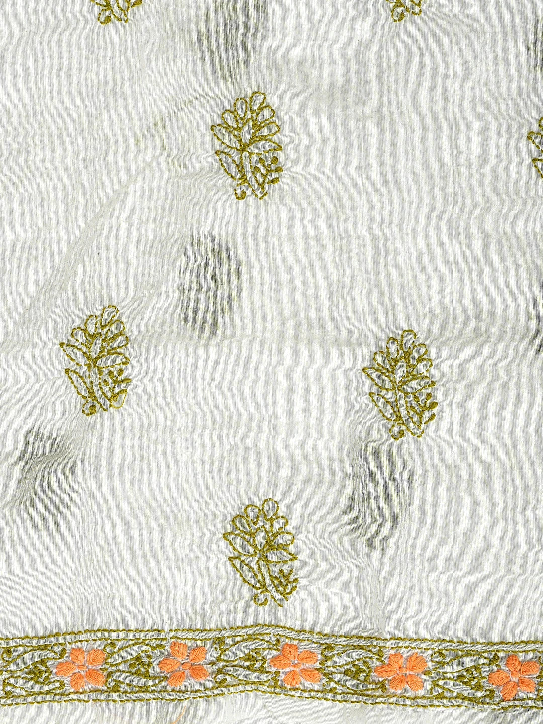 Ada Hand Embroidered White Chanderi Lucknowi Chikankari Unstitched Kurta Dupatta Set 01A897640