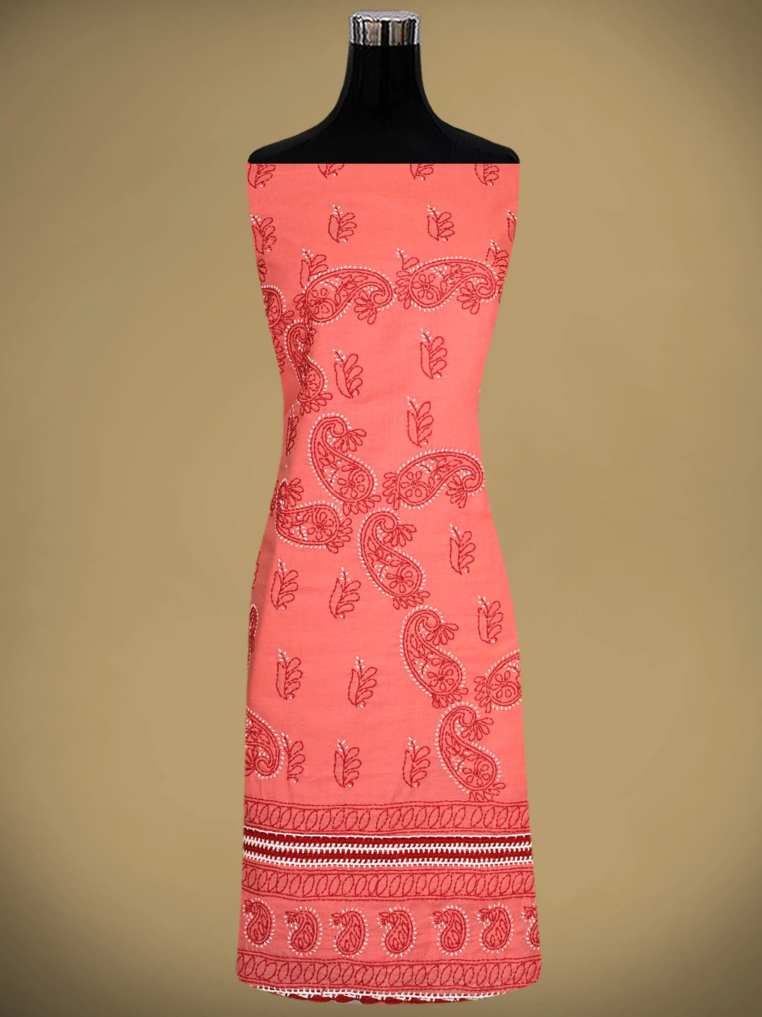 Ada Hand Embroidered Carrot Pink Cotton Lucknowi Chikankari Unstitched Suit Piece 01A919770