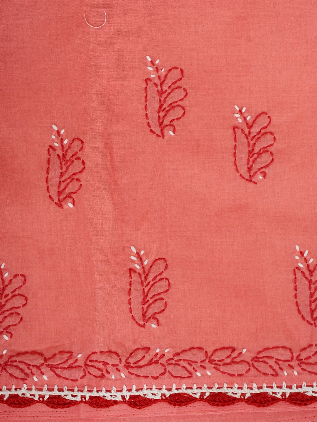 Ada Hand Embroidered Carrot Pink Cotton Lucknowi Chikankari Unstitched Suit Piece 01A919770