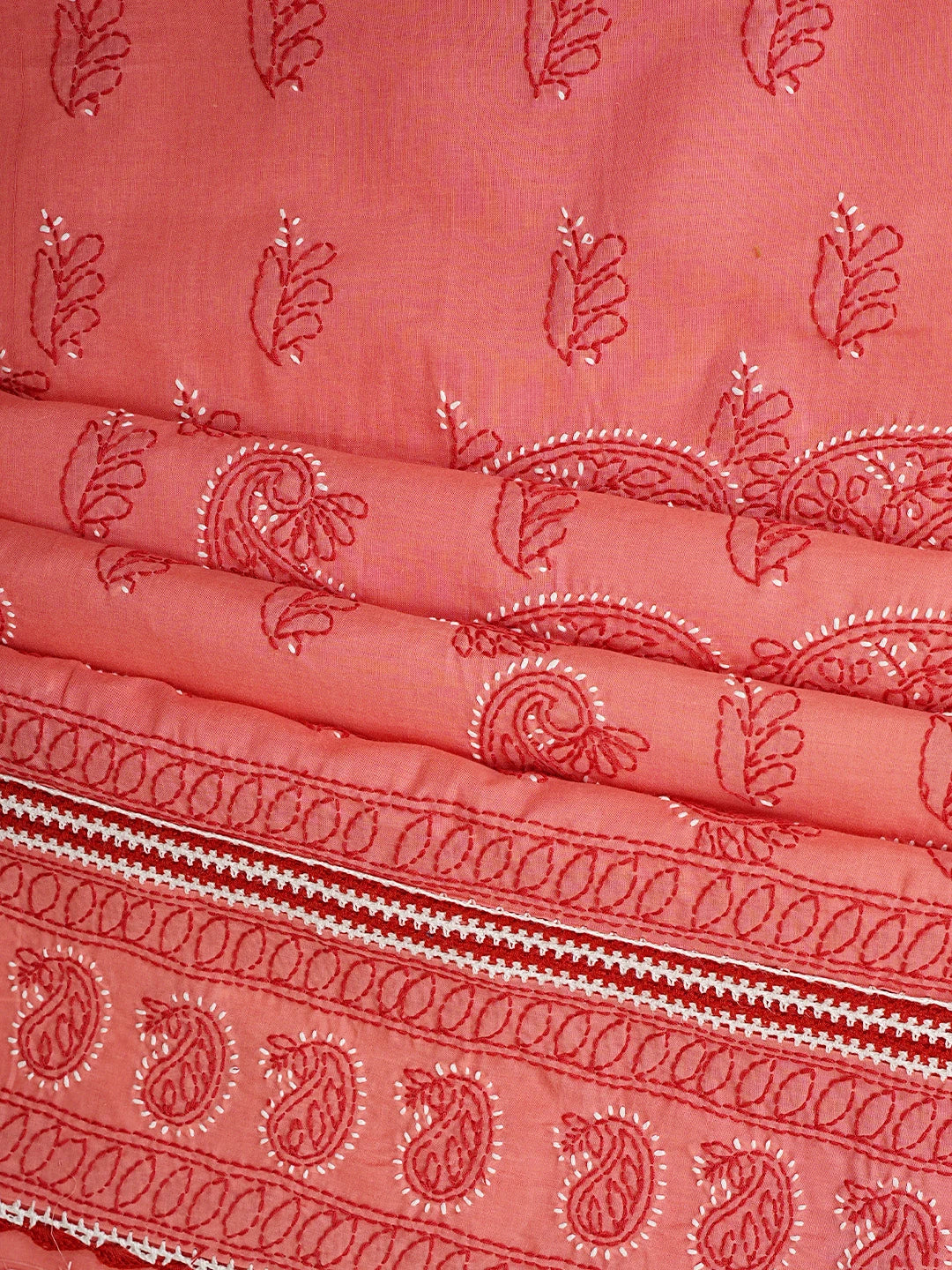 Ada Hand Embroidered Carrot Pink Cotton Lucknowi Chikankari Unstitched Suit Piece 01A919770