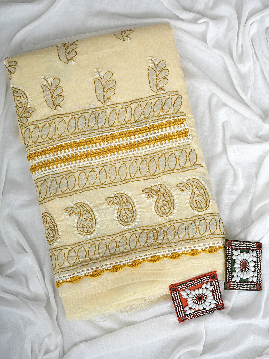 Ada Hand Embroidered Fawn Cotton Lucknowi Chikankari Unstitched Suit Piece 01A919775