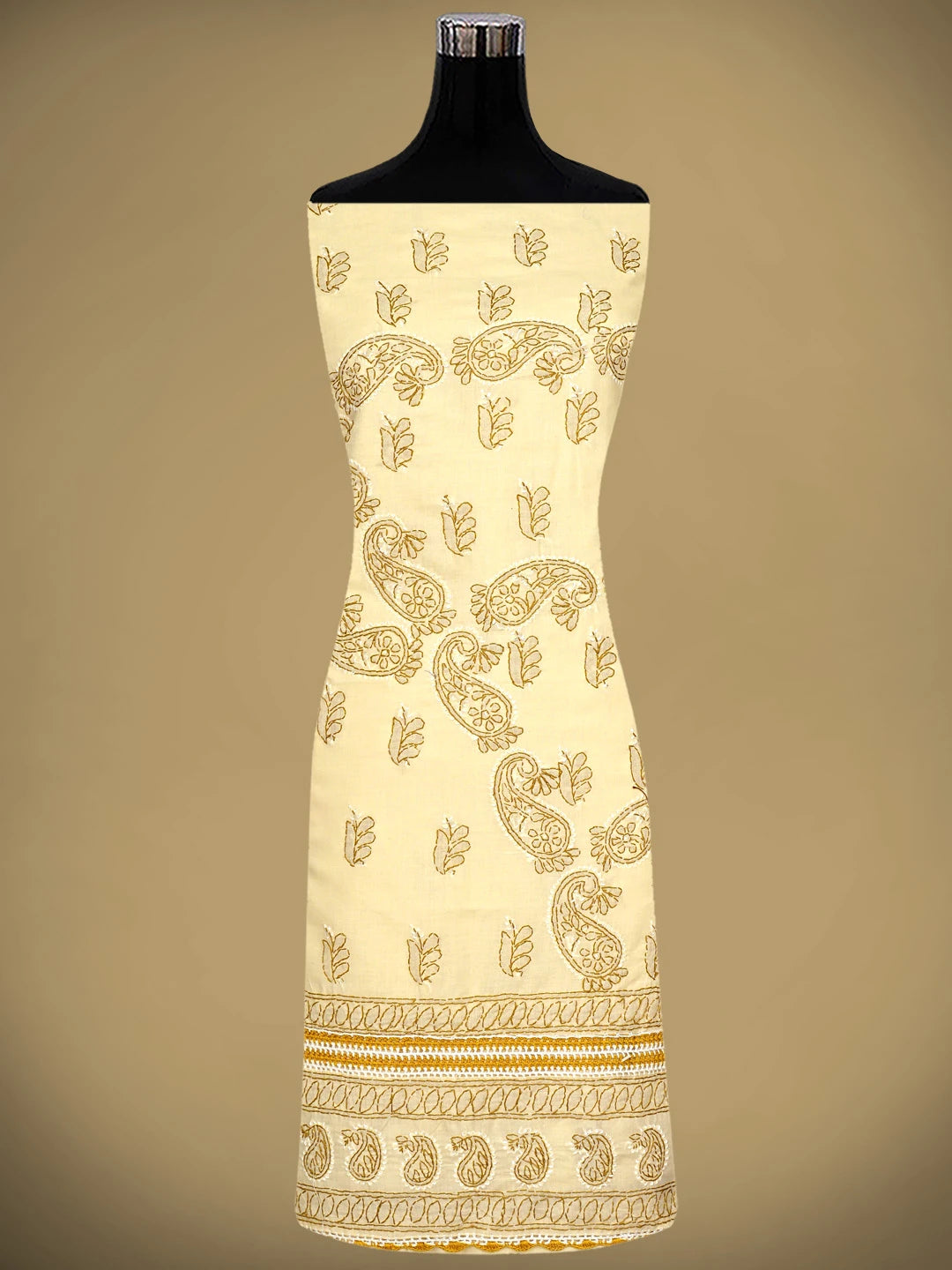 Ada Hand Embroidered Fawn Cotton Lucknowi Chikankari Unstitched Suit Piece 01A919775