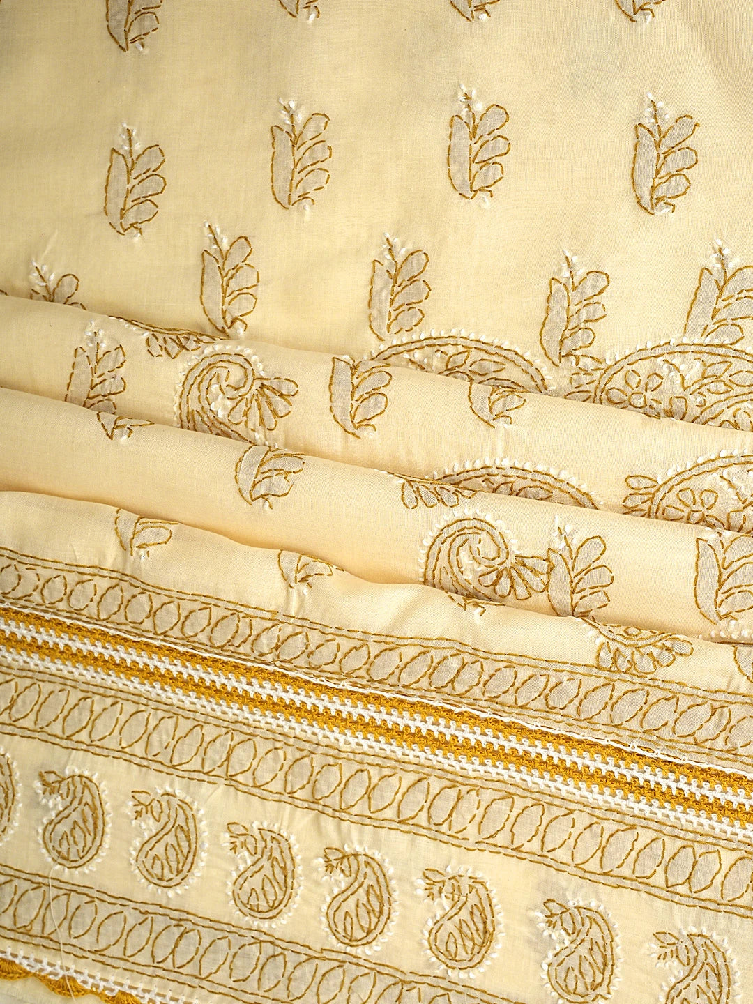 Ada Hand Embroidered Fawn Cotton Lucknowi Chikankari Unstitched Suit Piece 01A919775