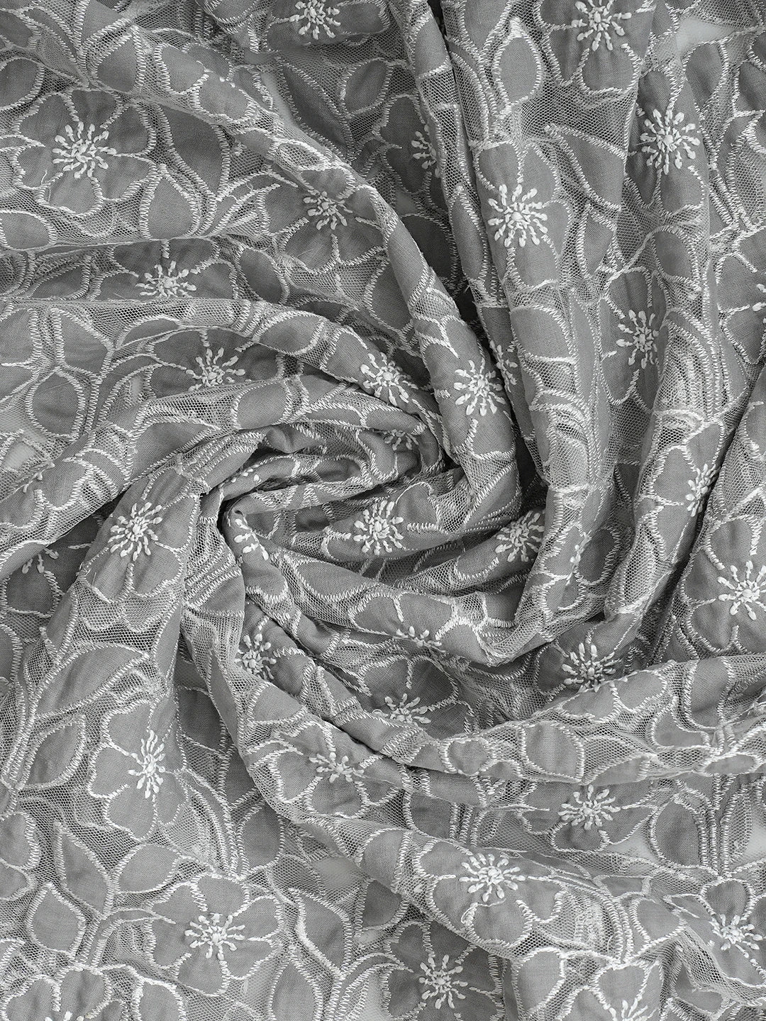 Ada Hand Embroidered Grey Cotton And Net Lucknowi Chikankari Semi-Stitched Kurta Dupatta Set 01A873491
