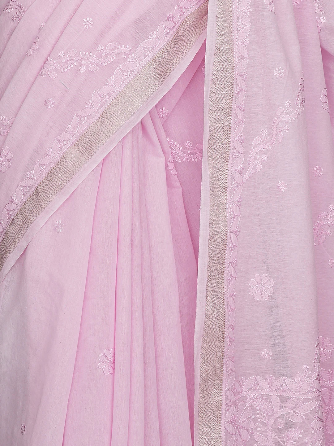 Ada Hand Embroidered Pink Chanderi Lucknowi Chikankari Saree and Blouse 01A919749