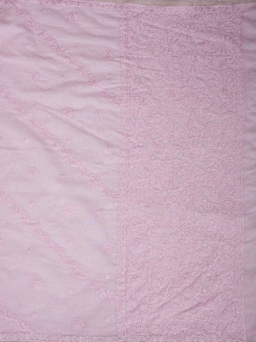 Ada Hand Embroidered Pink Chanderi Lucknowi Chikankari Saree and Blouse 01A919749
