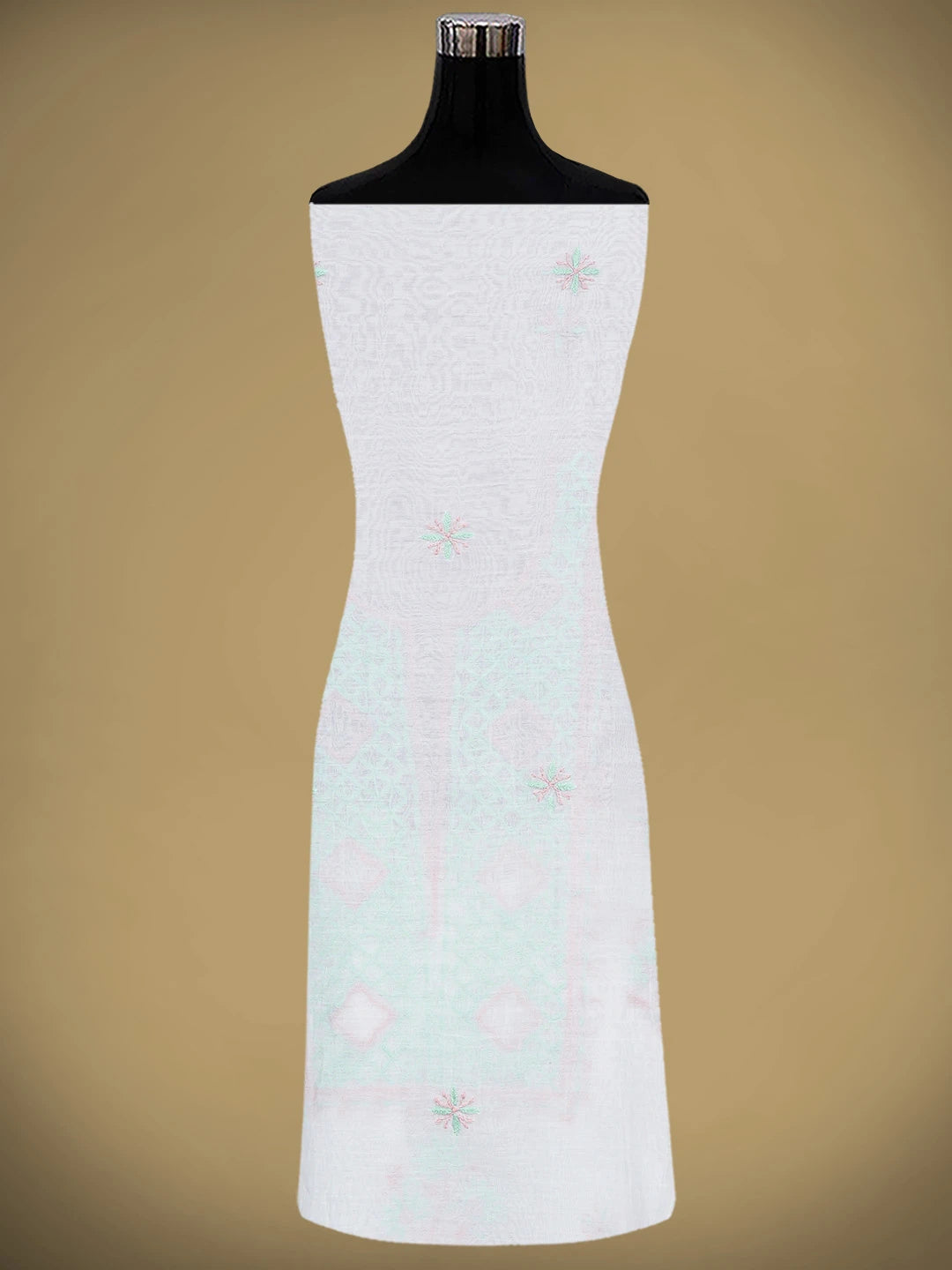 Ada Hand Embroidered White Ivory Cream Chanderi Lucknowi Chikankari Unstitched Kurta Dupatta Set 01A903123