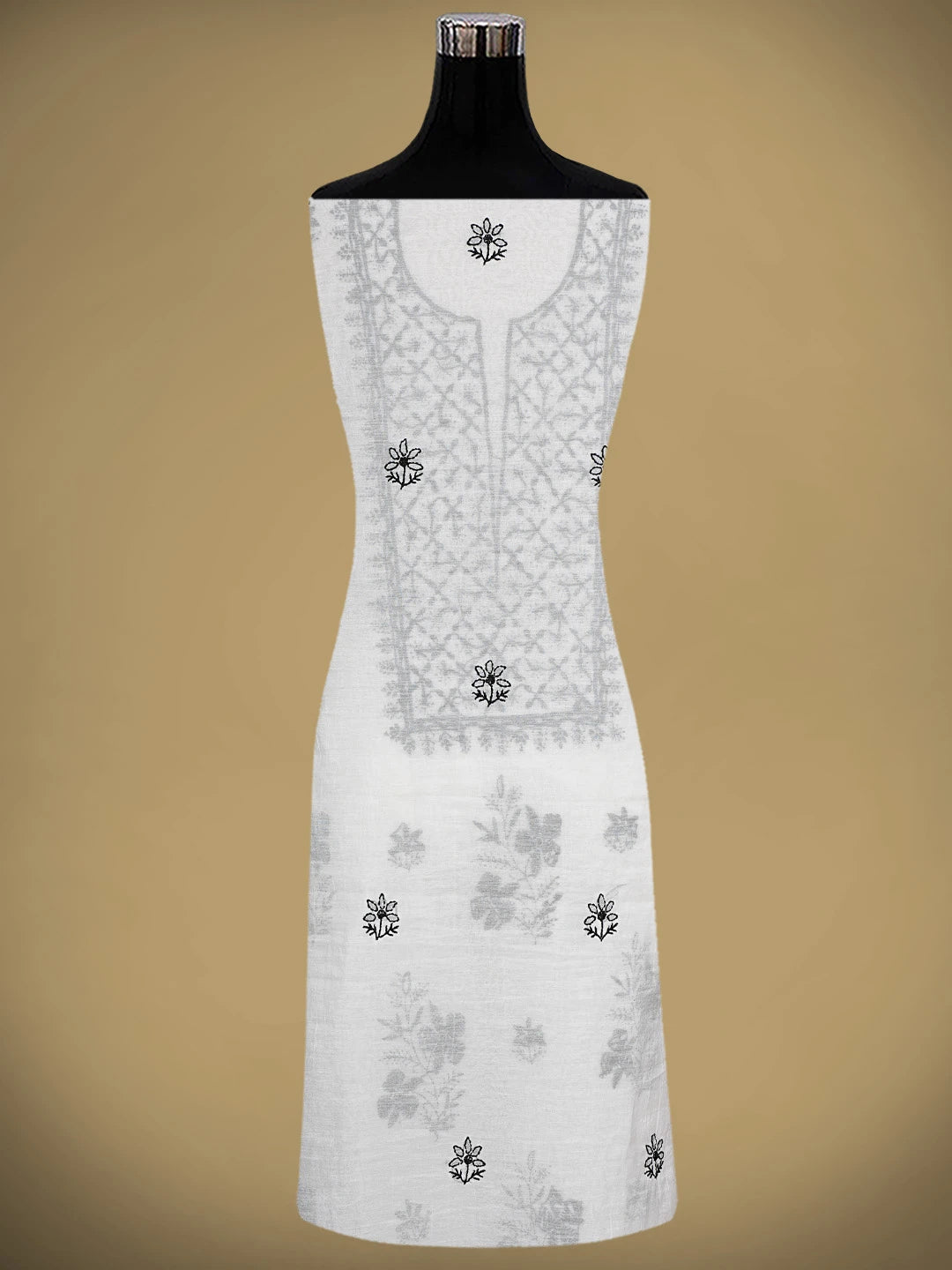 Ada Hand Embroidered Cream Chanderi Lucknowi Chikankari Unstitched Kurta Dupatta Set 01A903208