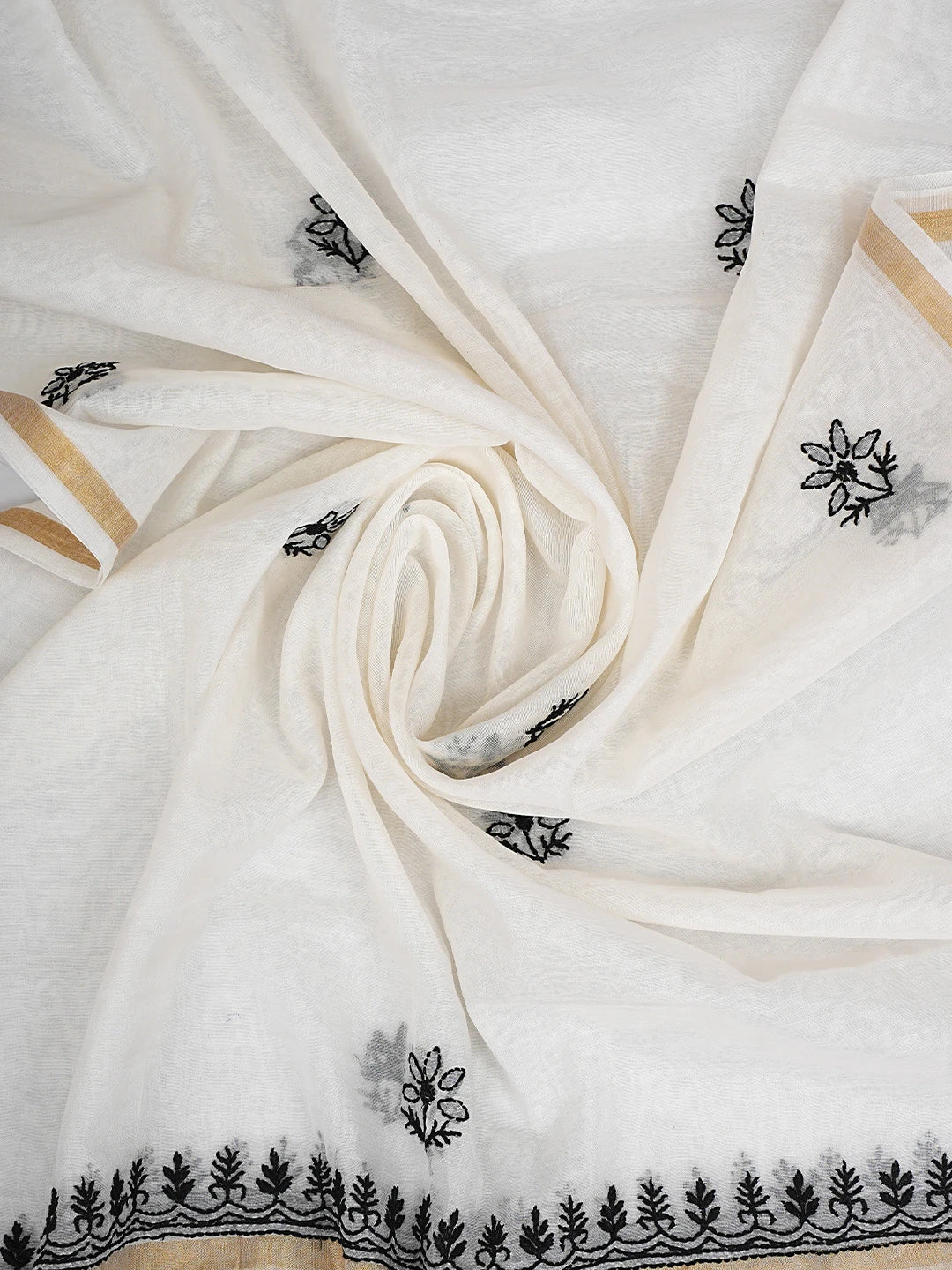 Ada Hand Embroidered Cream Chanderi Lucknowi Chikankari Unstitched Kurta Dupatta Set 01A903208