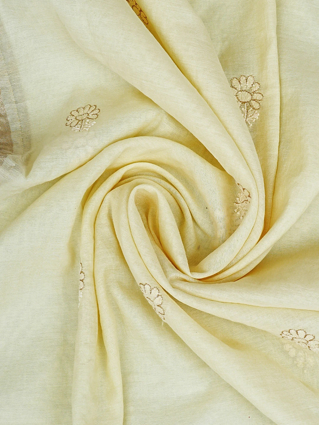 Ada Hand Embroidered Cream Chanderi Lucknowi Chikankari Unstitched Kurta Dupatta Set With Zari Work 01A707652