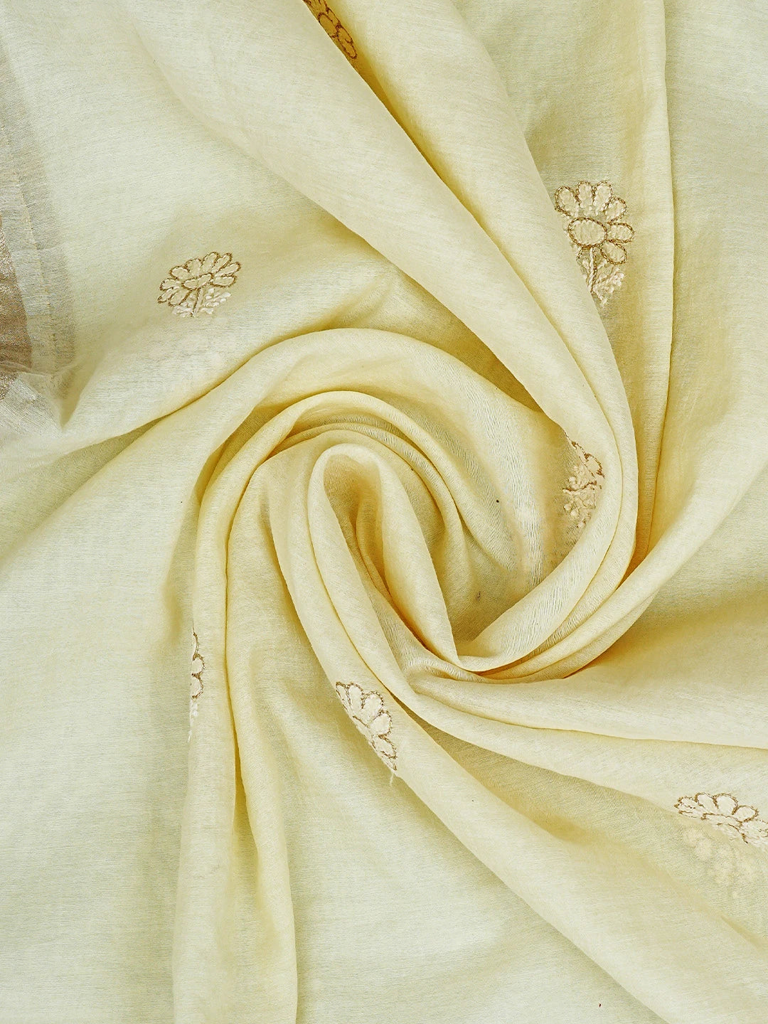Ada Hand Embroidered Cream Chanderi Lucknowi Chikankari Unstitched Kurta Dupatta Set With Zari Work 01A707652