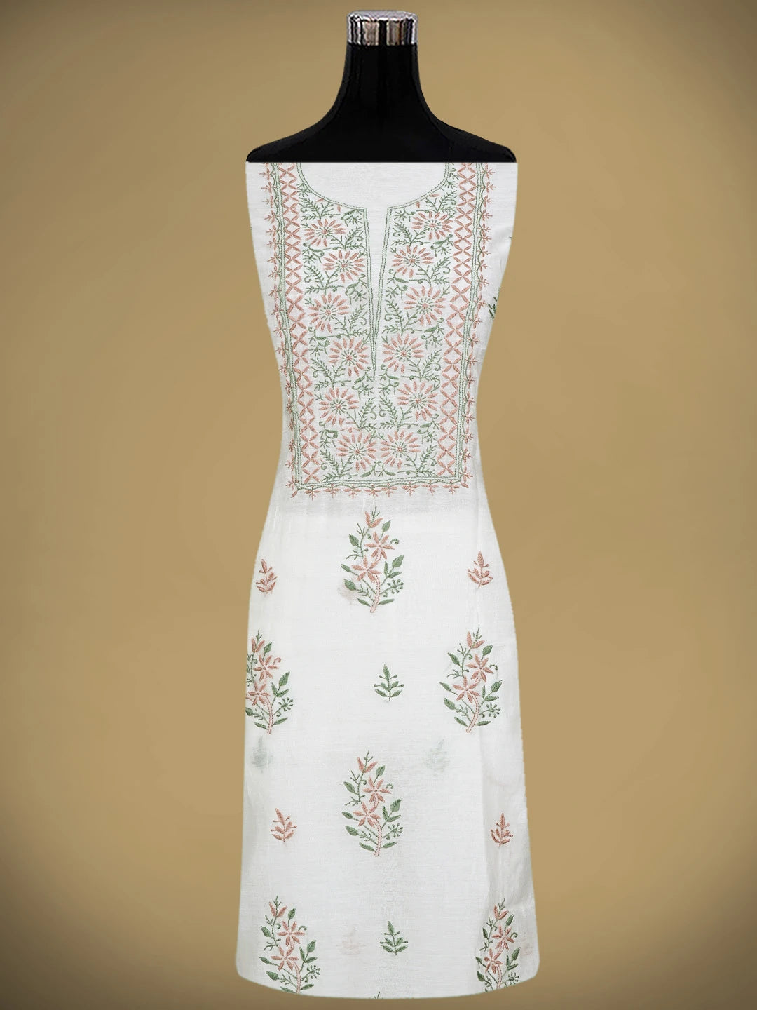 Ada Hand Embroidered White Chanderi Lucknowi Chikankari Unstitched Kurta Dupatta Set 01A903113
