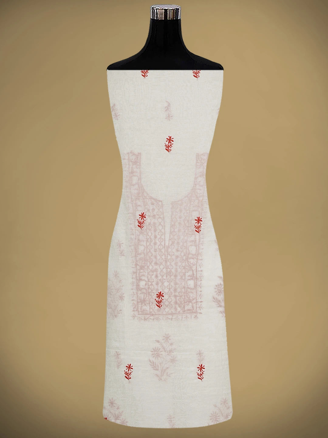 Ada Hand Embroidered White  Cornsilk Chanderi Lucknowi Chikankari Unstitched Kurta Dupatta Set 01A903212