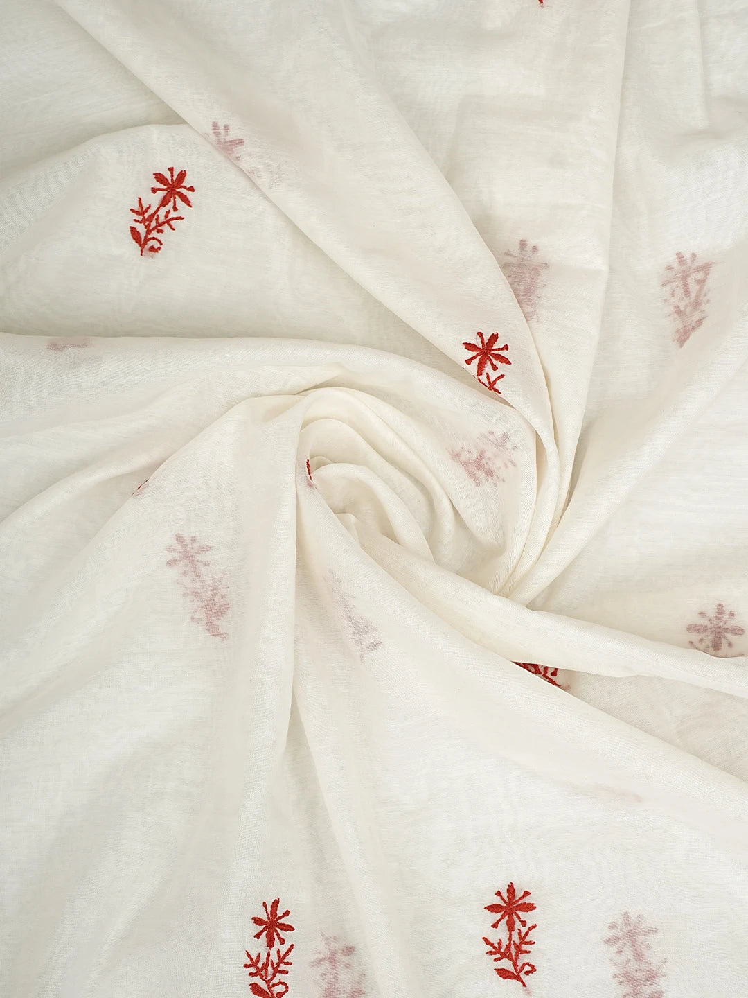 Ada Hand Embroidered White  Cornsilk Chanderi Lucknowi Chikankari Unstitched Kurta Dupatta Set 01A903212
