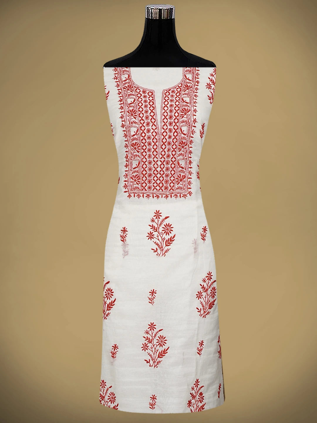 Ada Hand Embroidered White  Cornsilk Chanderi Lucknowi Chikankari Unstitched Kurta Dupatta Set 01A903212