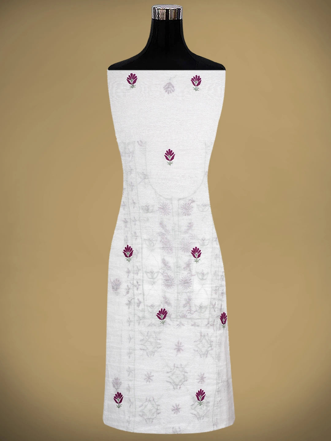 Ada Hand Embroidered White Chanderi Lucknowi Chikankari Unstitched Kurta Dupatta Set 01A903153