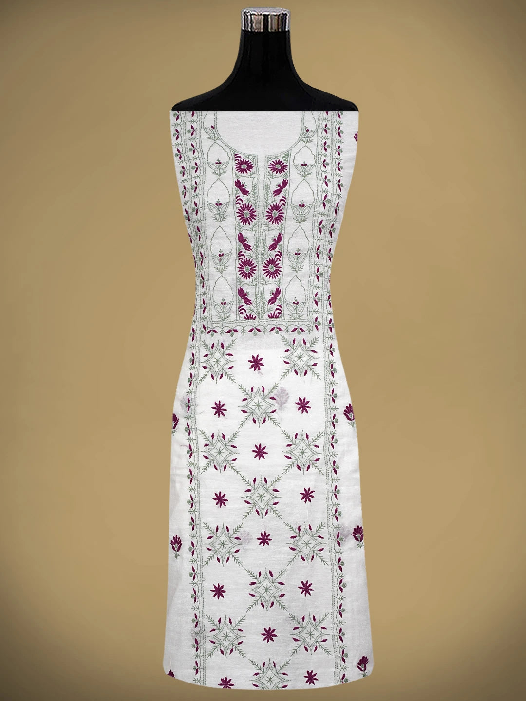 Ada Hand Embroidered White Chanderi Lucknowi Chikankari Unstitched Kurta Dupatta Set 01A903153