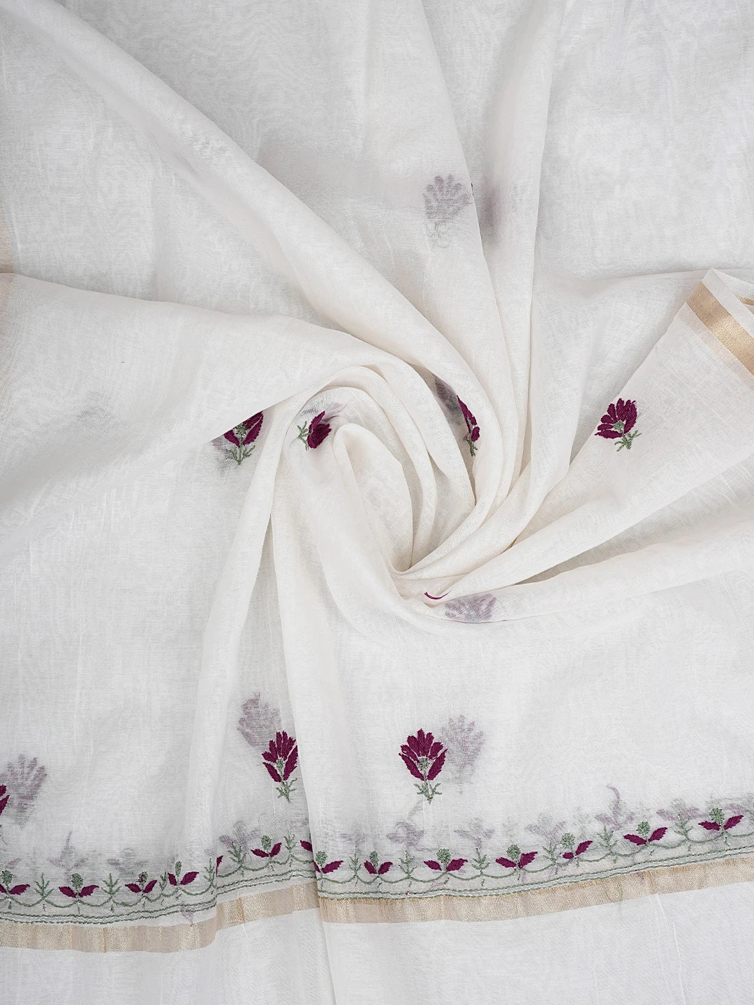 Ada Hand Embroidered White Chanderi Lucknowi Chikankari Unstitched Kurta Dupatta Set 01A903153