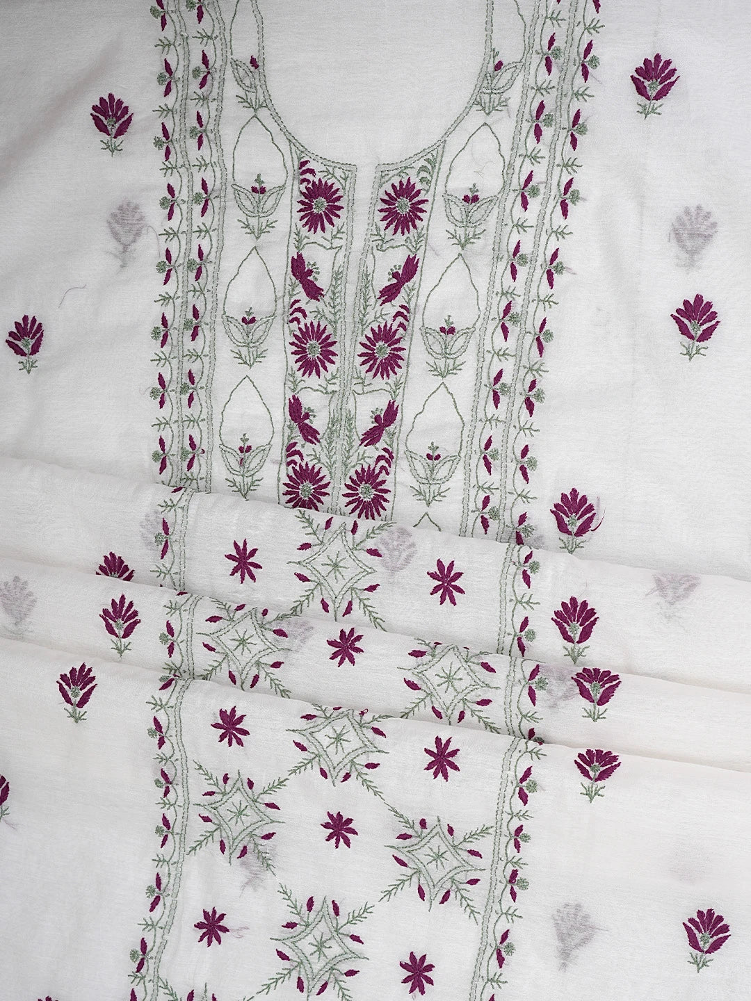 Ada Hand Embroidered White Chanderi Lucknowi Chikankari Unstitched Kurta Dupatta Set 01A903153