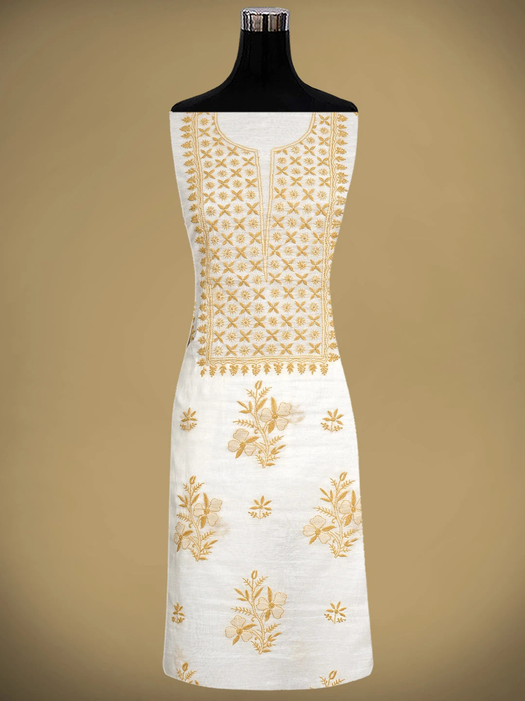 Ada Hand Embroidered White Chanderi Lucknowi Chikankari Unstitched Kurta Dupatta Set 01A903211