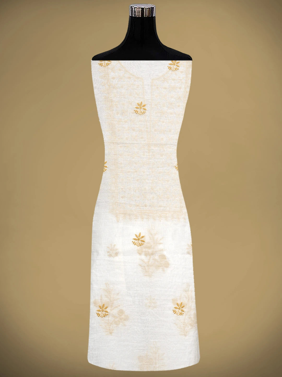Ada Hand Embroidered White Chanderi Lucknowi Chikankari Unstitched Kurta Dupatta Set 01A903211